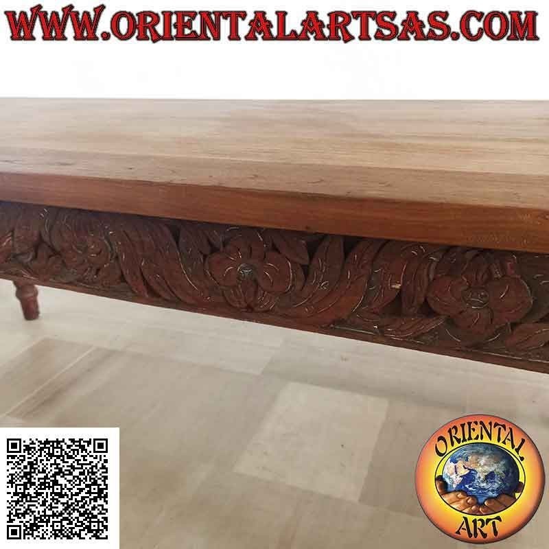 Mesa rectangular con decoración floral tallada a mano en los laterales en madera de teca antigua (200 * 100)