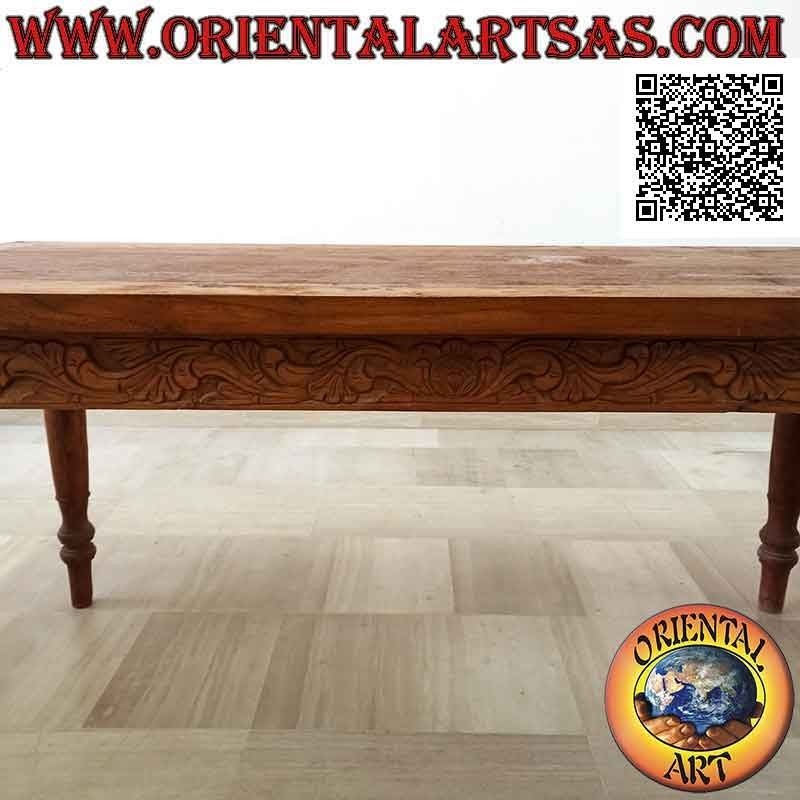 Mesa rectangular con decoración floral tallada a mano en los laterales en madera de teca antigua (180 * 90)