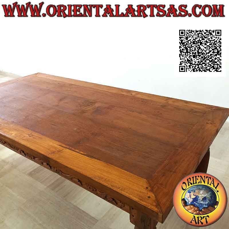 Mesa rectangular con decoración floral tallada a mano en los laterales en madera de teca antigua (180 * 90)