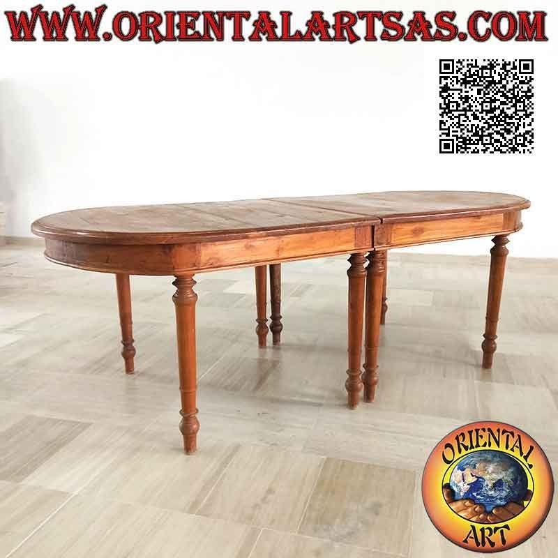 Table elliptique simple de style provençal extensible en bois de teck (100 * 230 + 50)