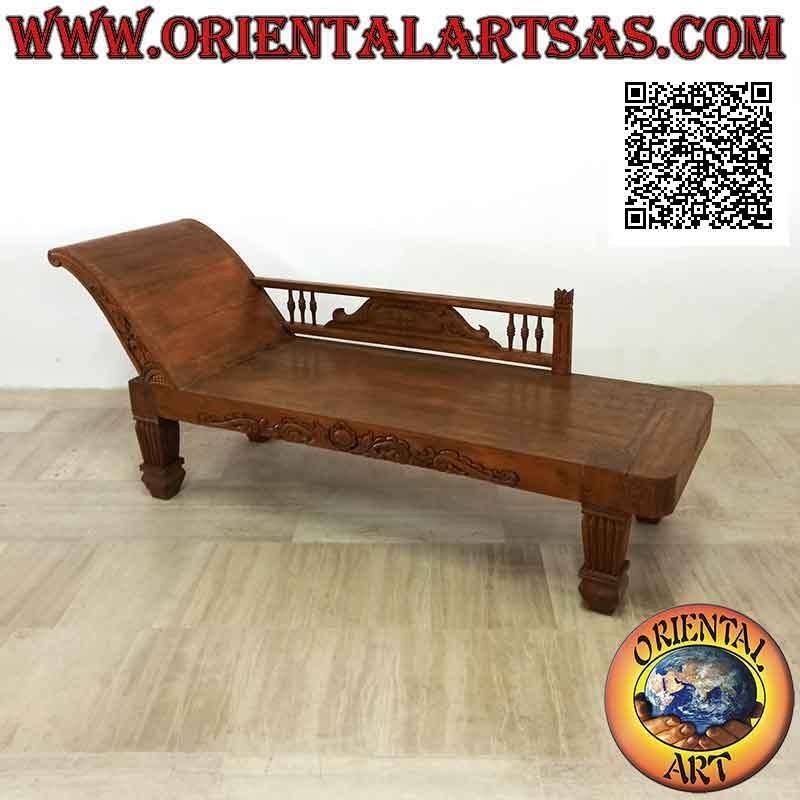 Divano triclinio in stile imperiali con decorazioni intagliate e sponda (sinistra) in legno di teak
