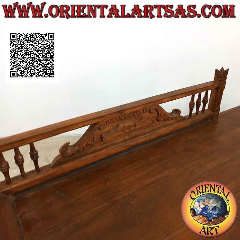 Divano triclinio in stile imperiali con decorazioni intagliate e sponda (sinistra) in legno di teak