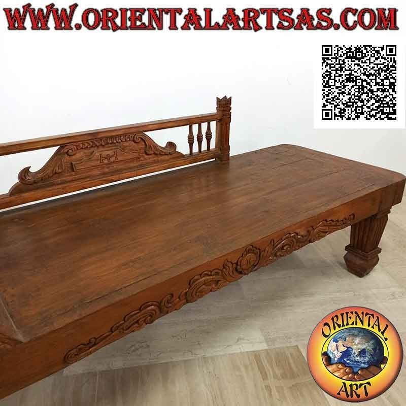 Imperial style triclinium sofa with carved decorations and side (left) in teak wood