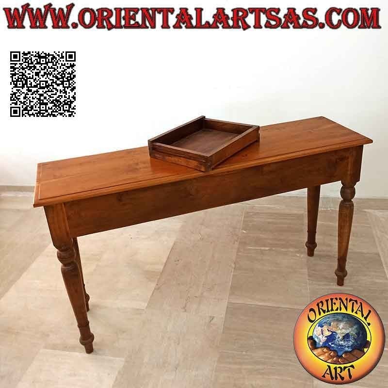 Console table with three drawers with round legs (colonial) in teak wood