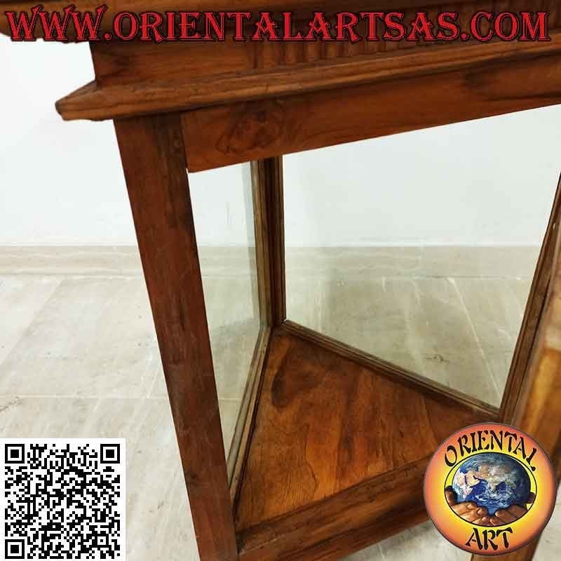 Triangular display cabinet with teak wood columns decoration