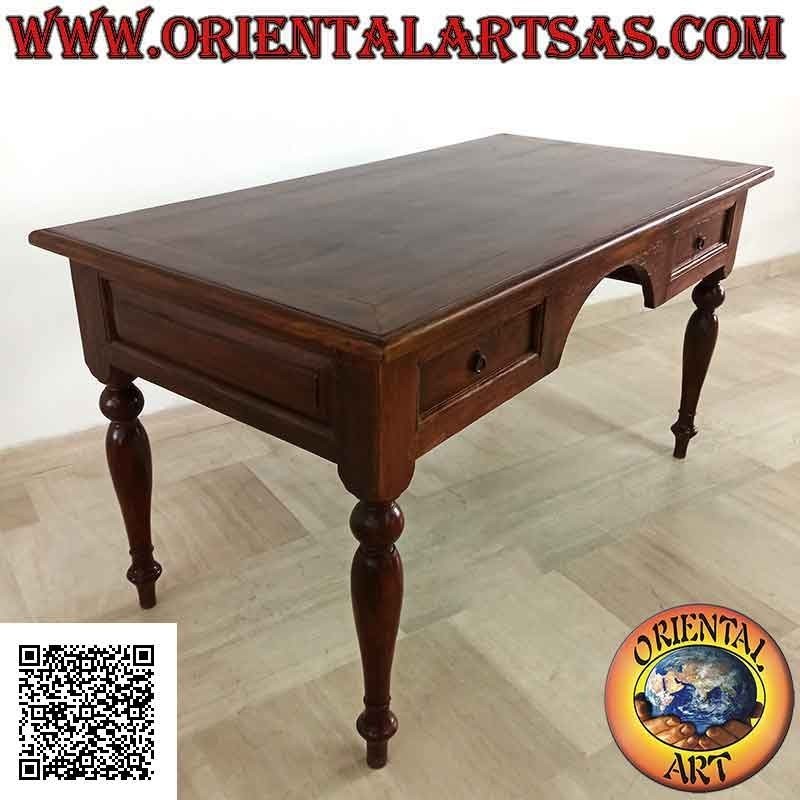 Scrivania classica a 2 cassetti in stile "provenzale" in legno di teak (150x 80)