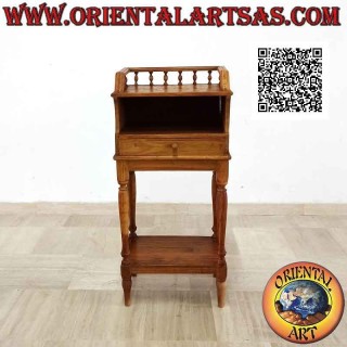 Entrance furniture with drawer, compartment and shelf in Provencal style in teak wood