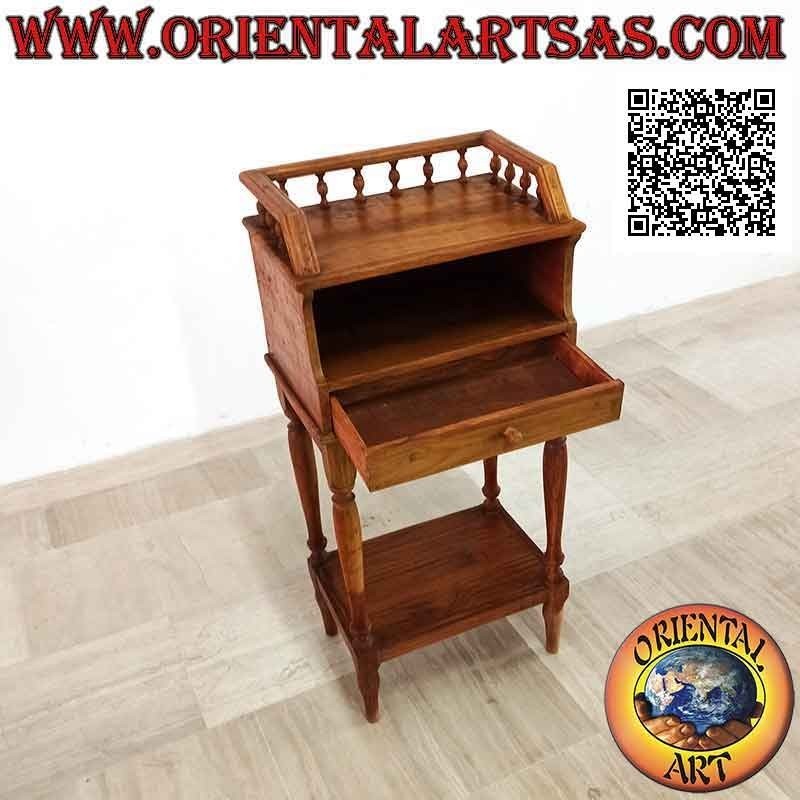 Mobile da ingresso con cassetto, scomparto e ripiano in stile provenzale in legno di teak