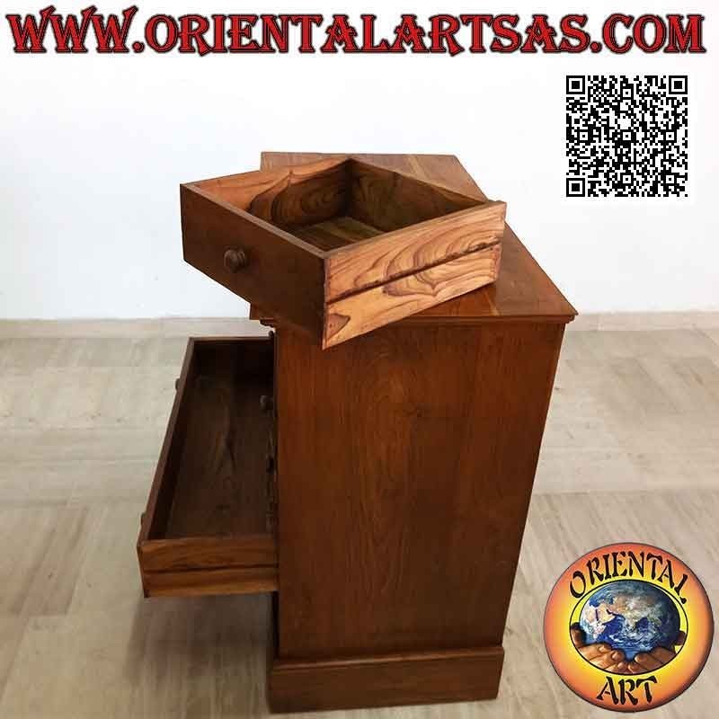 Cajonera rectangular con cuatro cajones y dos cajones en madera de teca (fondo 55) b