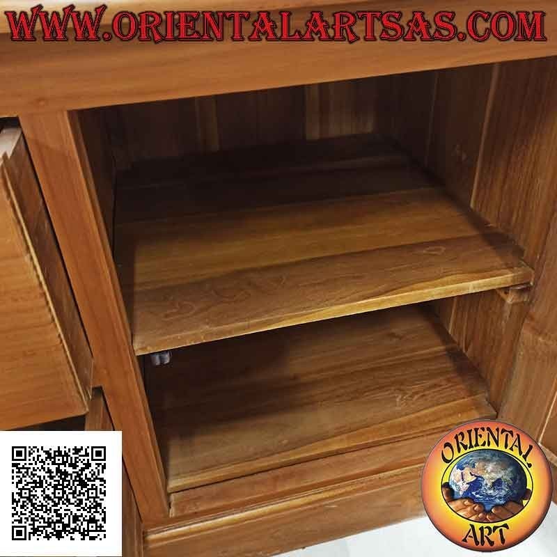 Aparador simple con 2 puertas (estante doble) y 2 cajones centrales en madera de teca