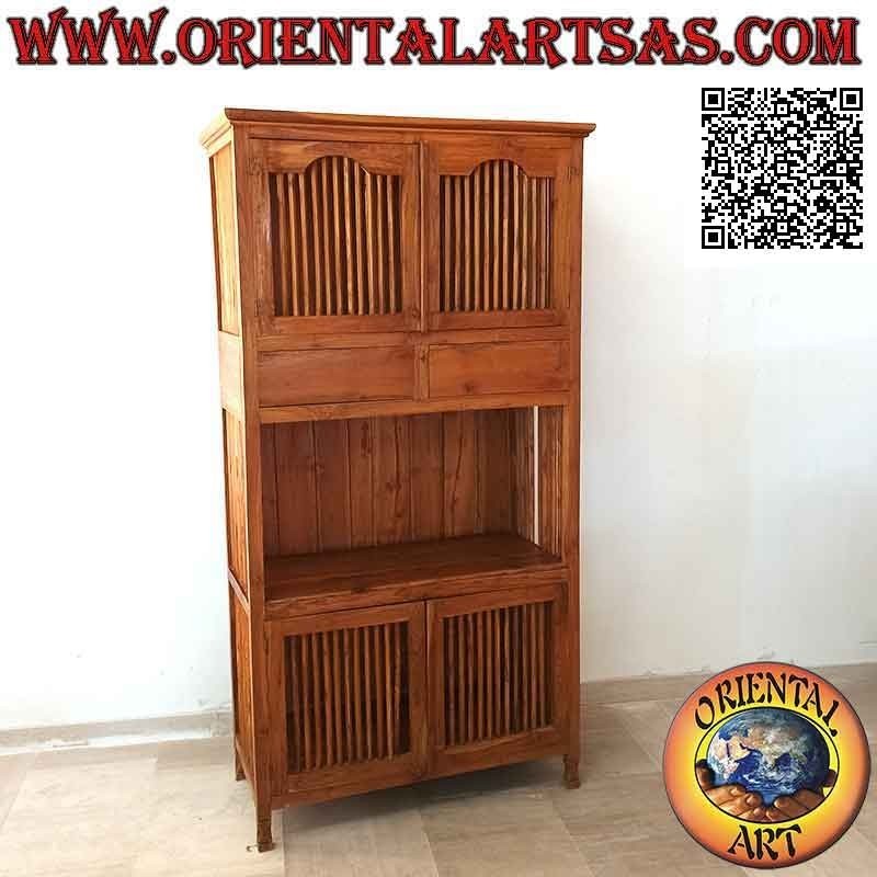 Aparador alto con 4 puertas de columna (2 arriba y 2 abajo) y 2 cajones en madera maciza de teca