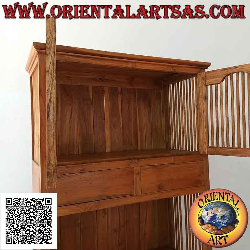 Aparador alto con 4 puertas de columna (2 arriba y 2 abajo) y 2 cajones en madera maciza de teca