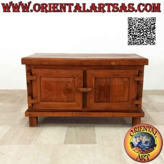 Buffet a due ante a portellone e chiusura e cerniere in legno, in legno di teak