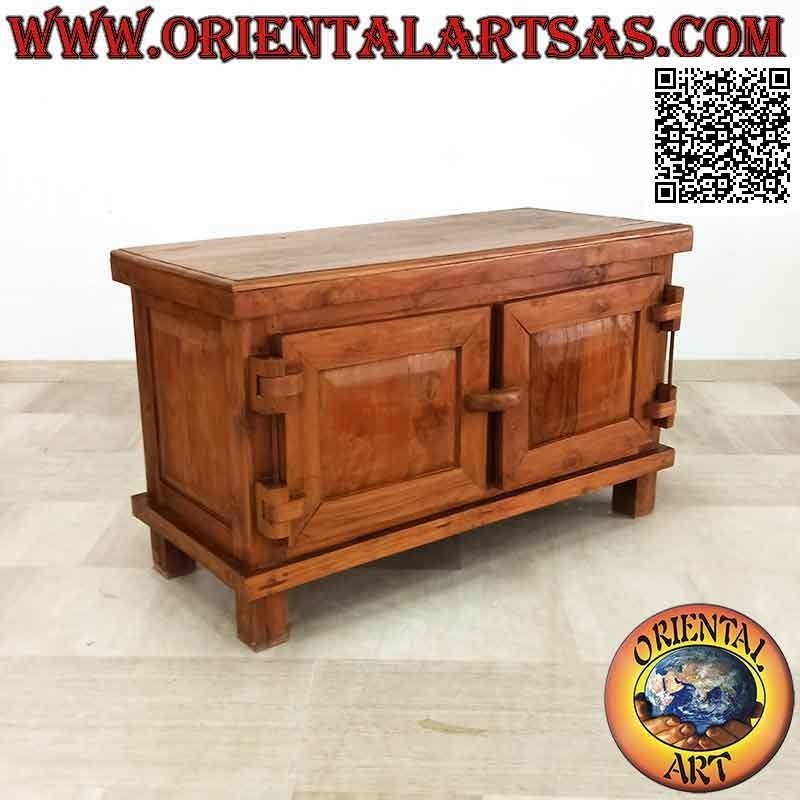 Buffet a due ante a portellone e chiusura e cerniere in legno, in legno di teak