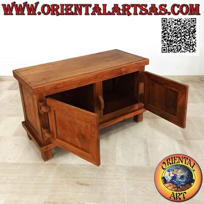 Buffet a due ante a portellone e chiusura e cerniere in legno, in legno di teak