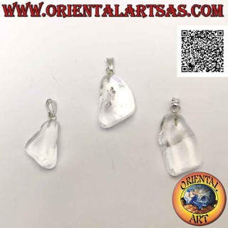 Pendentif Cristal de Roche Naturel Roulé | Métal Hypoallergénique