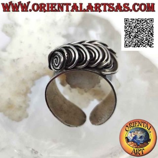 Smooth wide band silver ring with three-dimensional illusion spiral owl eyes (adjustable)