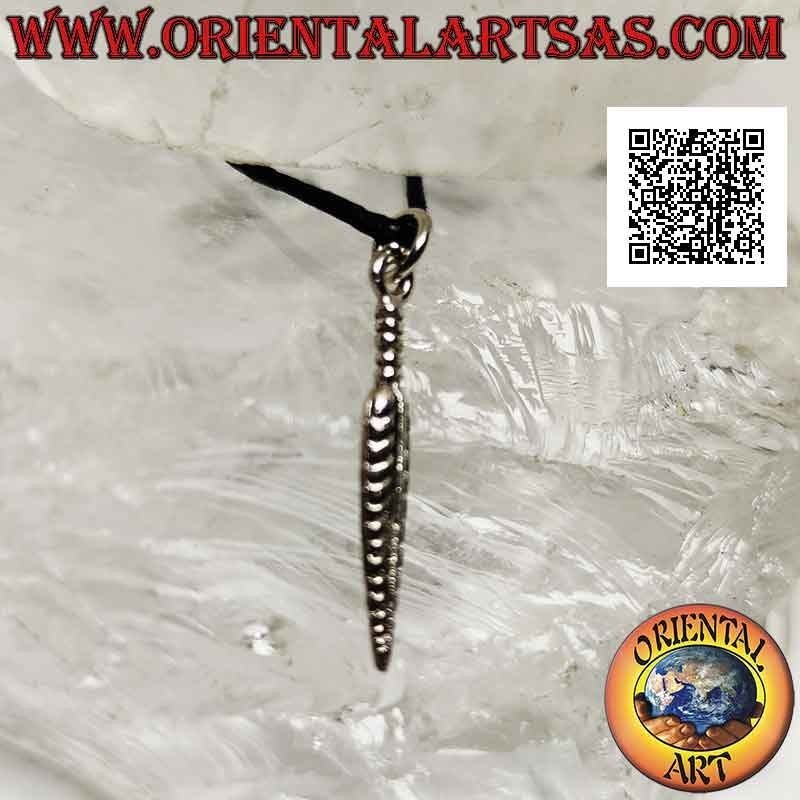 Silver pendant, narrow and pointed symmetrical feather (symbol of purification)