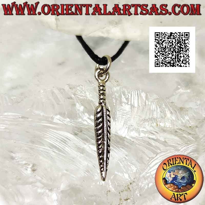 Silver pendant, narrow and pointed symmetrical feather (symbol of purification)