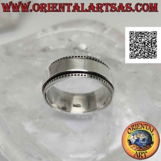 Bague en argent rotative anti-stress, avec bande lisse sur bande pointillée