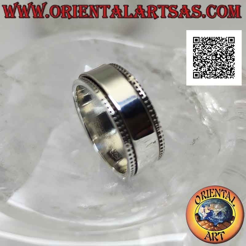Anti-stress rotating silver band ring, with smooth band on dotted band