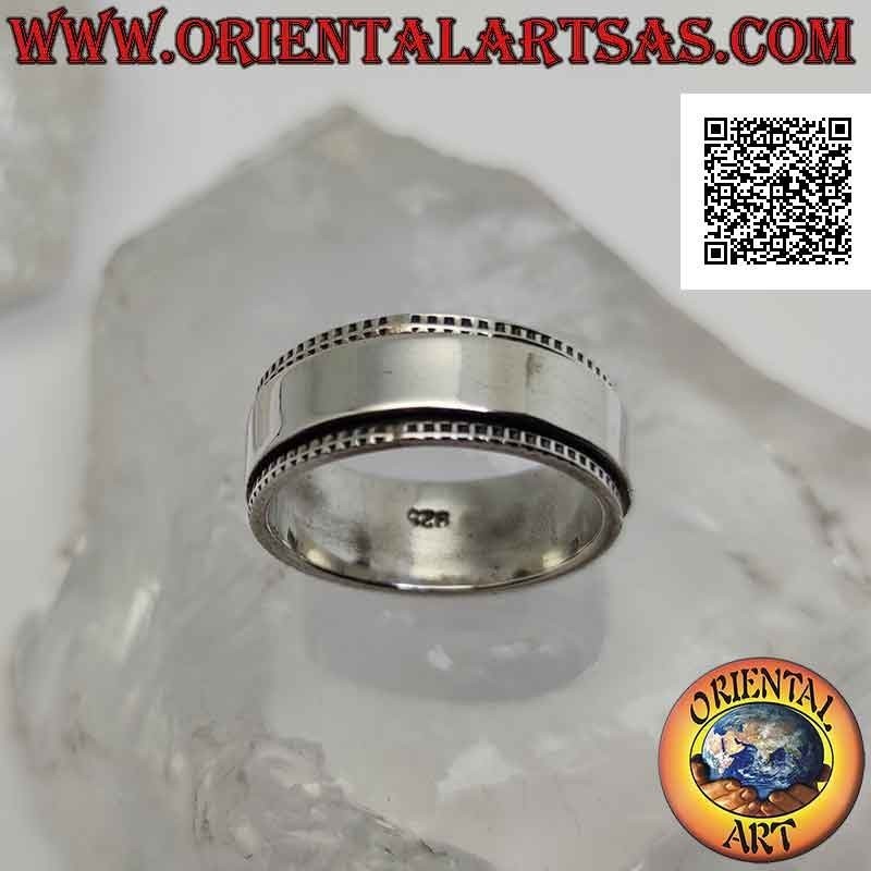 Anillo de banda plateado giratorio antiestrés, con banda lisa en banda punteada