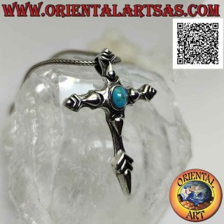 Colgante de plata, pie de cruz puntiagudo con cabujón ovalado turquesa (estilo Santiago de Compostela)