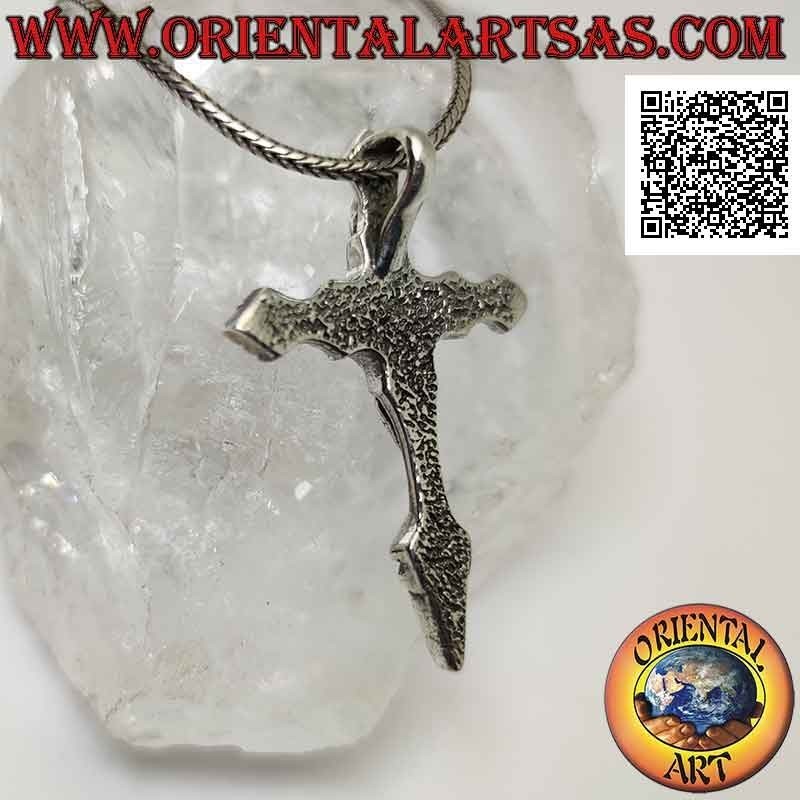 Silver pendant, pointed foot cross with cabochon oval turquoise (Santiago de Compostela style)