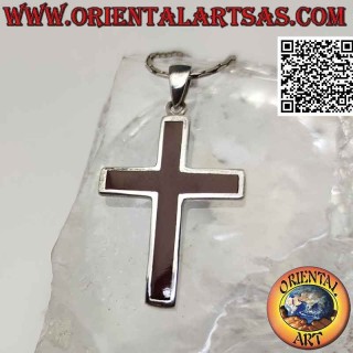 Colgante de plata, cruz latina en cornalina con borde liso