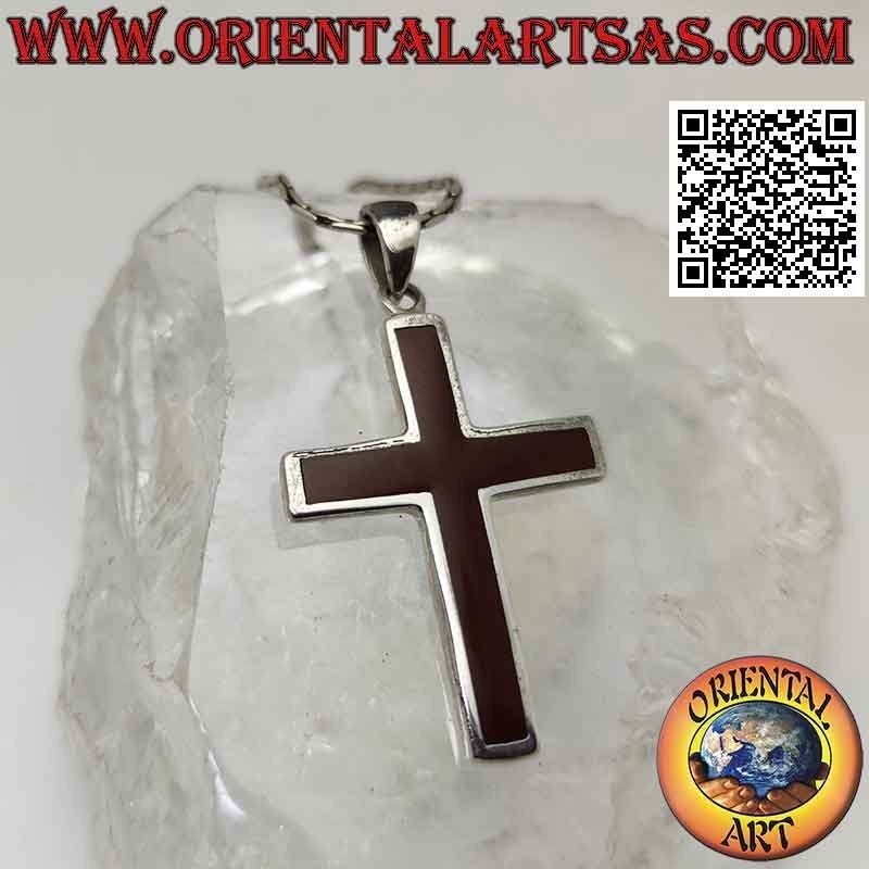 Colgante de plata, cruz latina en cornalina con borde liso