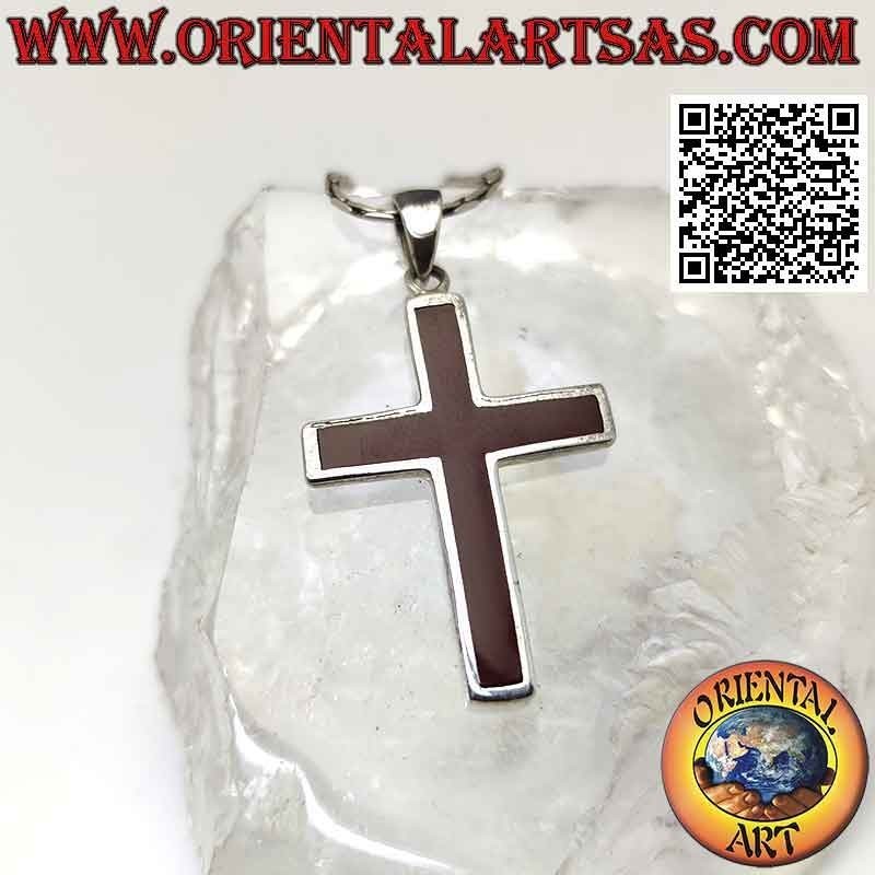 Silver pendant, Latin cross in carnelian with smooth edge