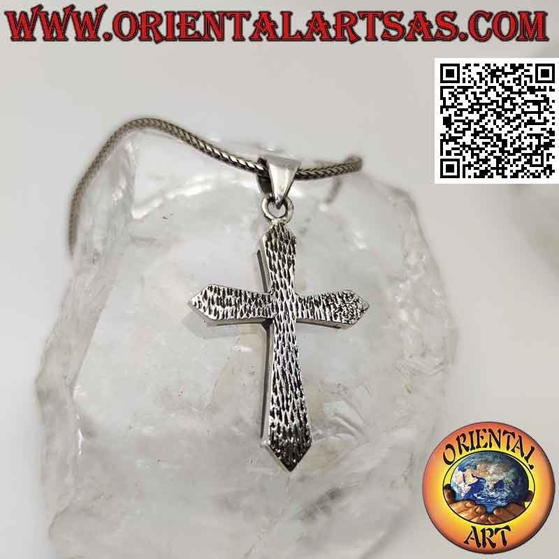 Pendentif en argent, croix réticulée en onyx sur monture en argent