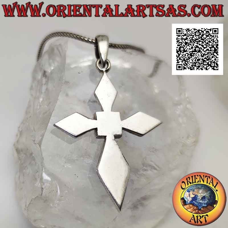 Pendentif en argent, croix en argent avec navette turquoise et corail carré central