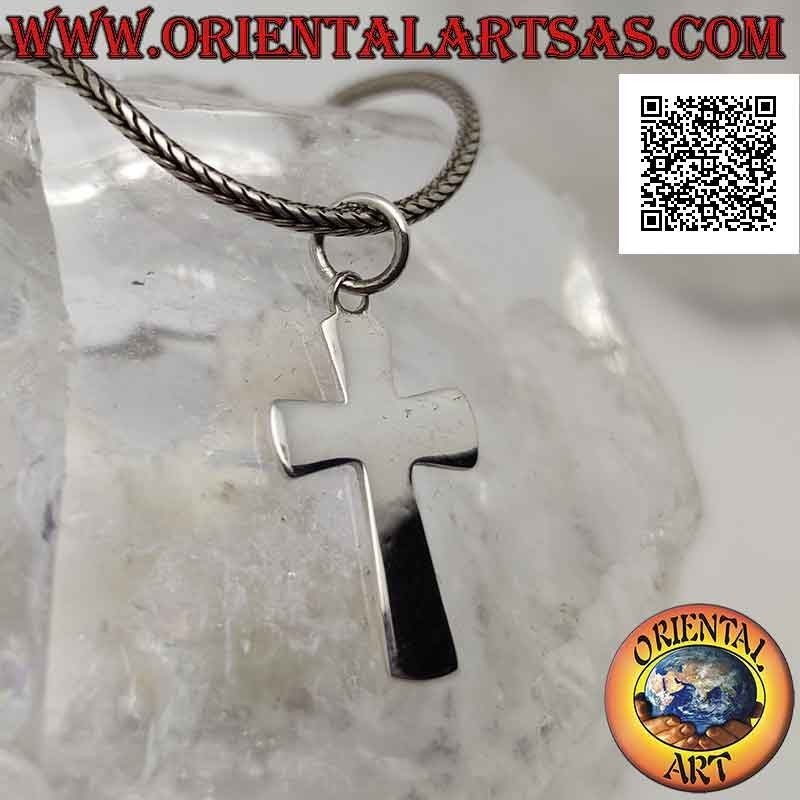 Pendentif en argent croix latine chrétienne large et lisse, biseauté sur les bords (24*15)