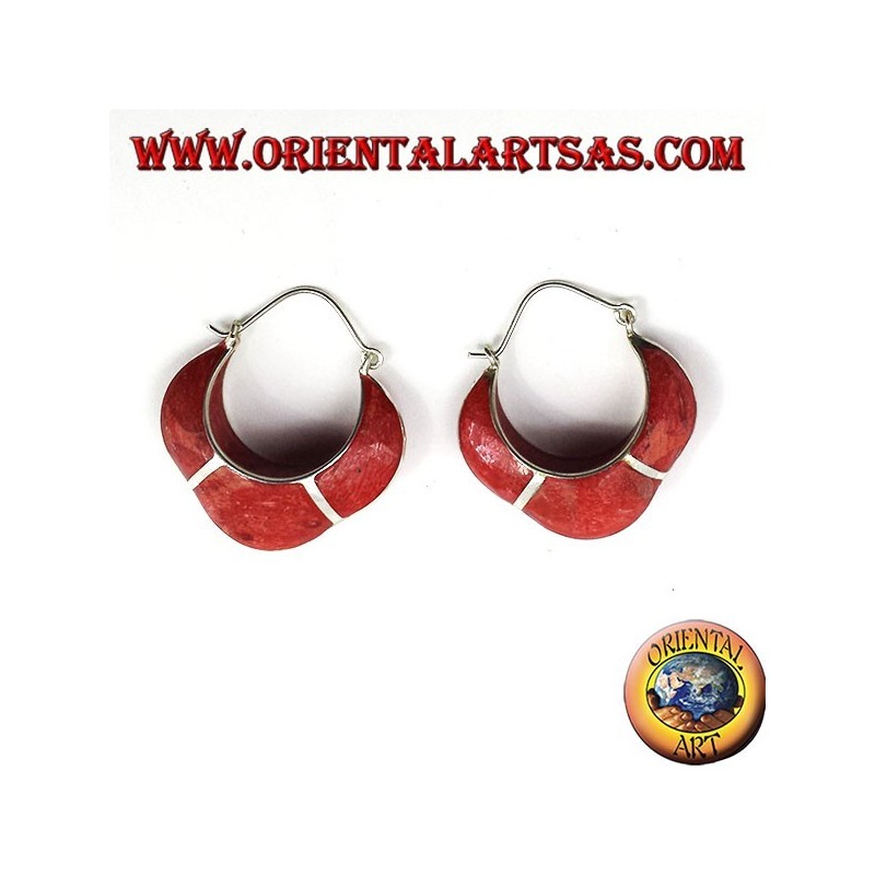 boucles d'oreilles en argent, en demi-cercle croissant de corail madrepora
