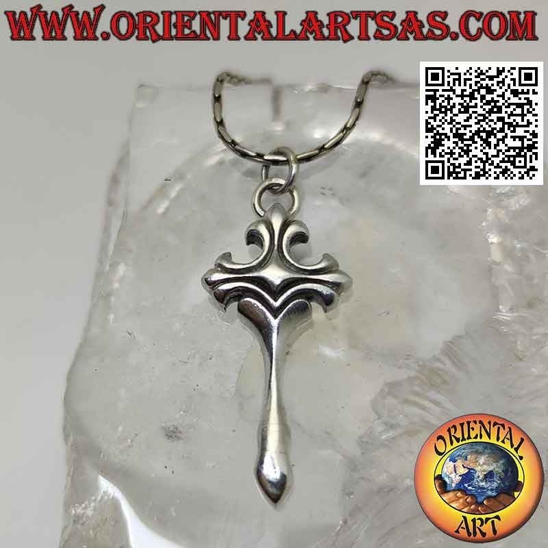 Pendentif en argent, croix de lys avec pied pointu
