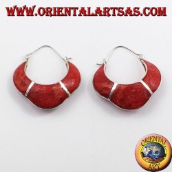 pendientes de plata, semicírculo creciente con madrepora de coral