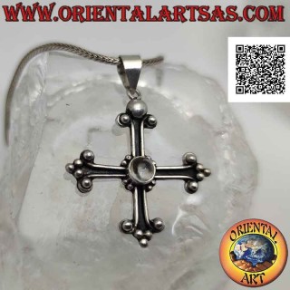 Pendentif en argent, croix de San Lorenzo avec cristal de roche rond central