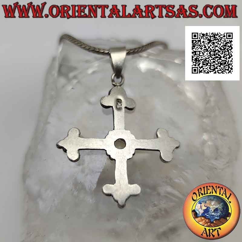 Pendentif en argent, croix de San Lorenzo avec cristal de roche rond central