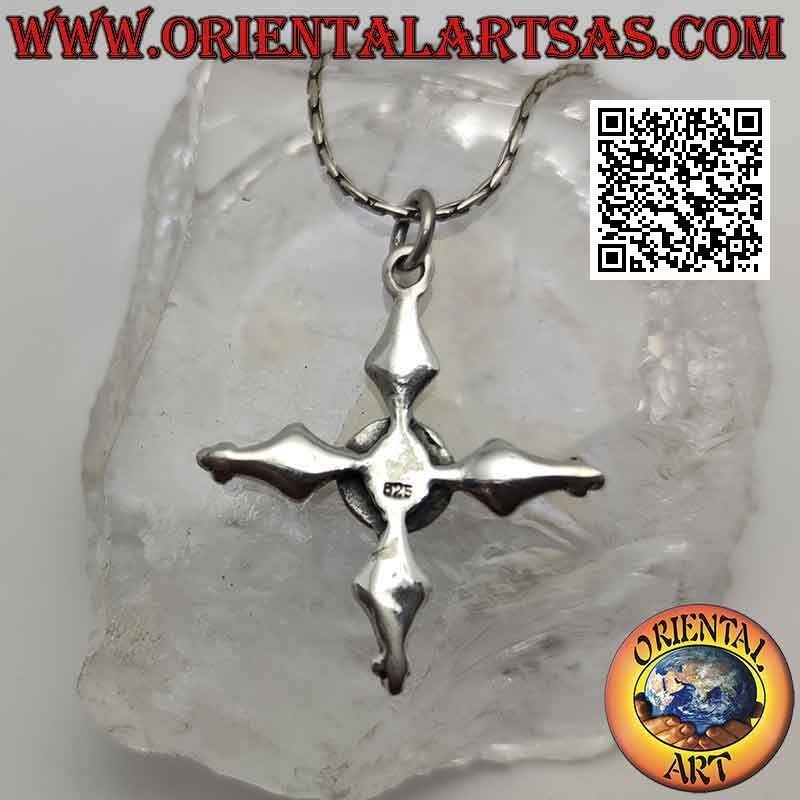 Pendentif ancien croix de Cerdagne en argent avec nacre ronde centrale