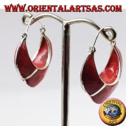 silver earrings, semi-circle crescent with coral madrepora