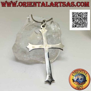 Ciondolo in argento, grande croce latina a tre punte liscia (croce gigliata) 78*50