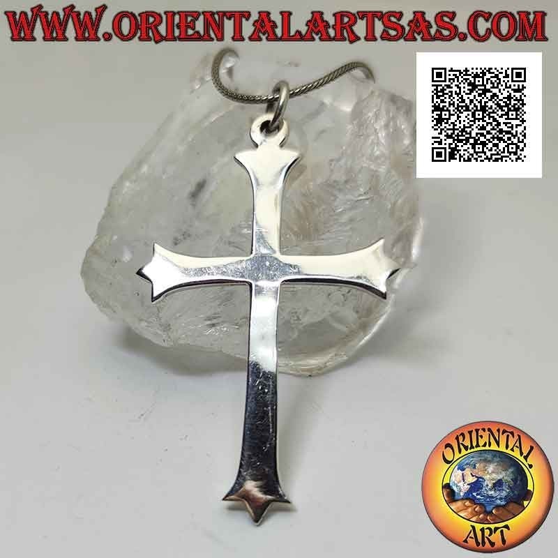 Ciondolo in argento, grande croce latina a tre punte liscia (croce gigliata) 78*50