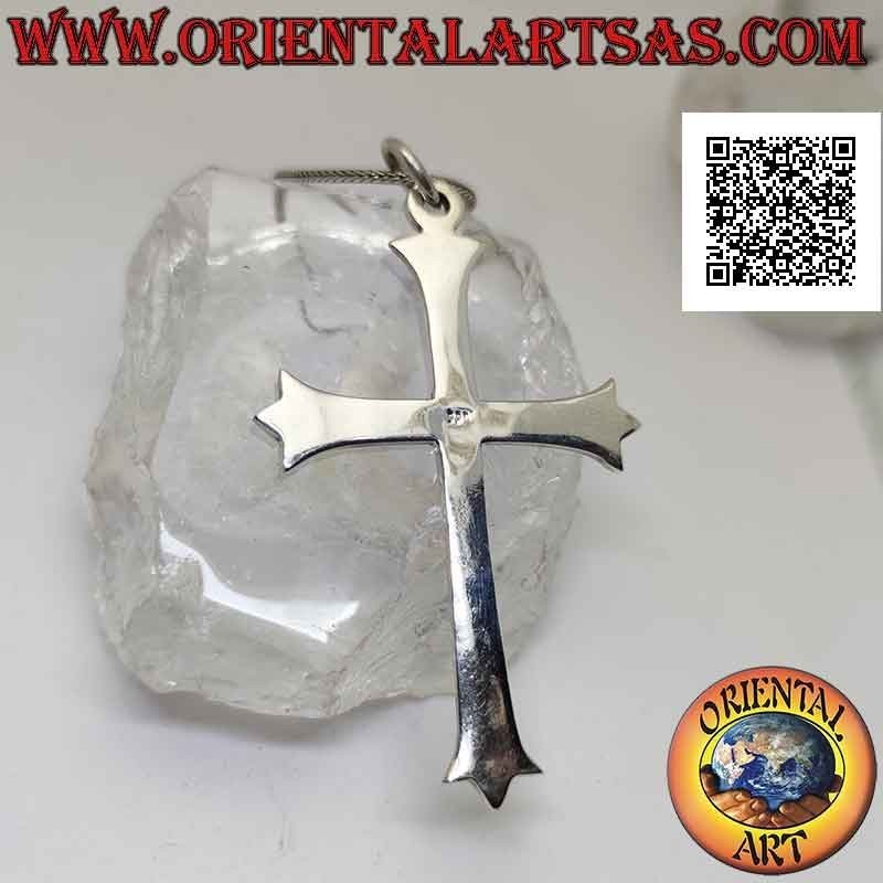 Silver pendant, large smooth three-pointed Latin cross (cross lily) 78 * 50