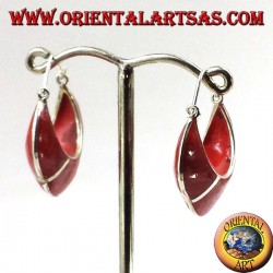 silver earrings, semi-circle crescent with coral madrepora
