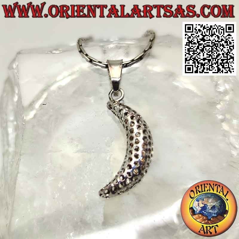 Ciondolo in argento, mezzaluna liscia tridimensionale forellata
