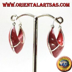 silver earrings, semi-circle crescent with coral madrepora
