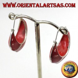 boucles d'oreilles en argent, en demi-cercle croissant de corail madrepora