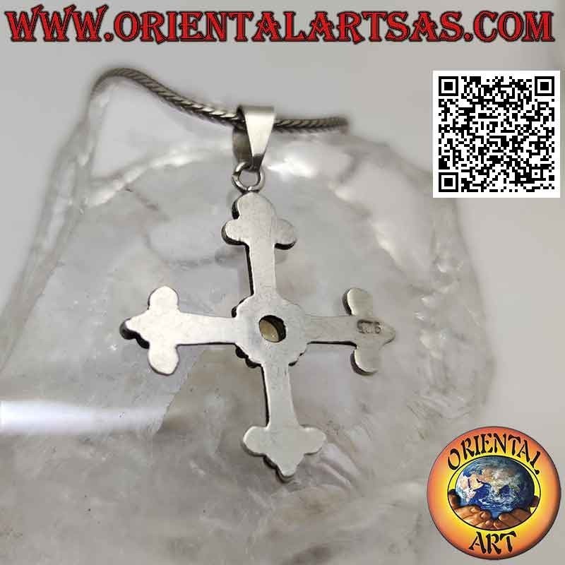 Colgante de plata, cruz de San Lorenzo con topacio amarillo redondo central