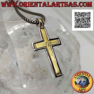 Silver pendant, gold-plated Christian Latin cross (central) with white zircon